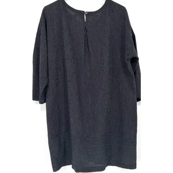 Eileen Fisher Sz M Blk Pinstripe Dbl pkt Bottom Horizontal pinstripe Lagen Look - Picture 3 of 7